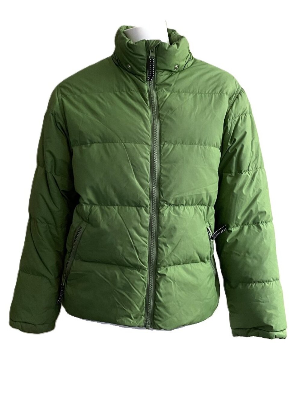 Land’s End Down Puffer Jacket Womens Sz M Green Quilted Full Zip Coat Goosedown